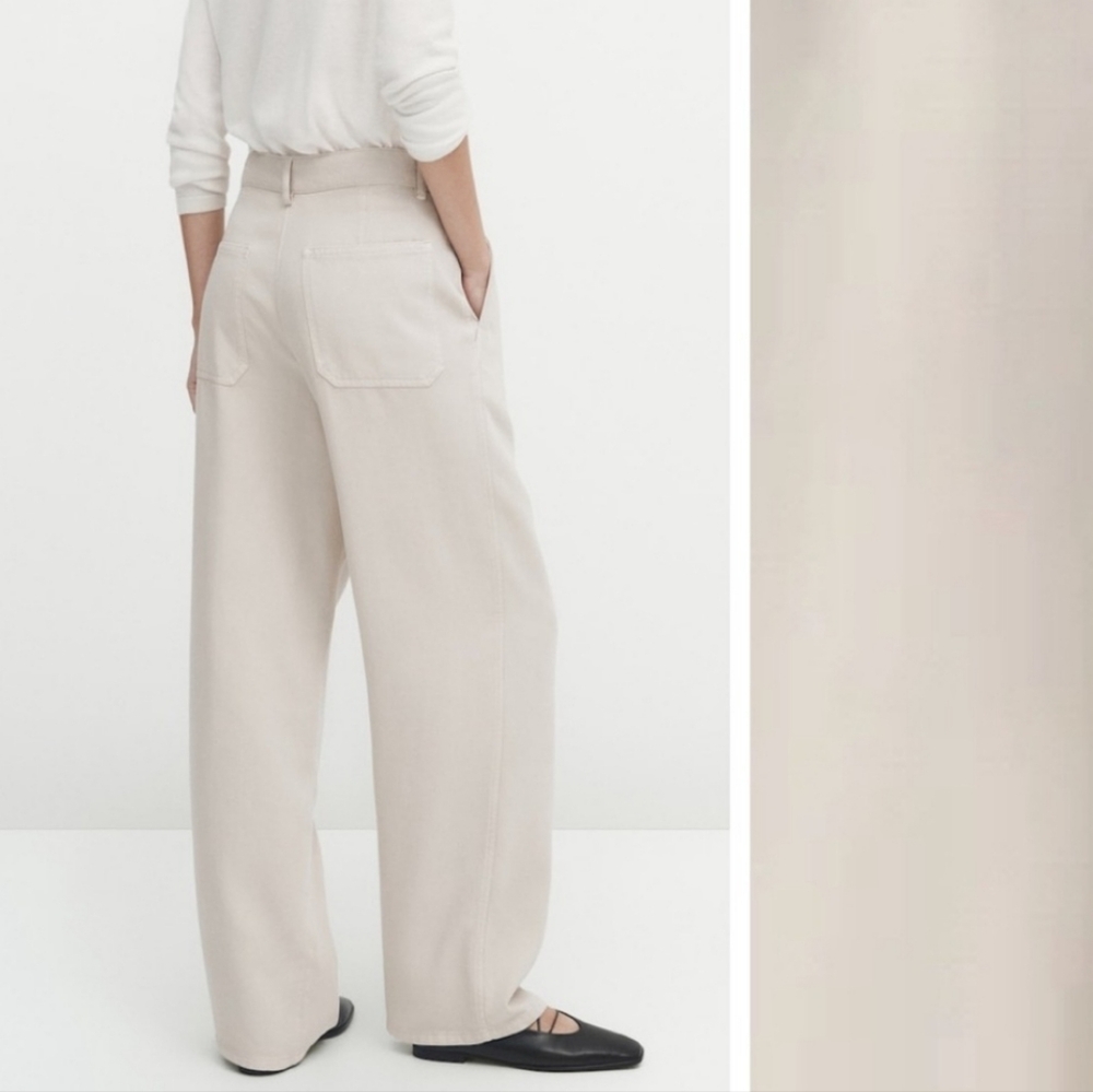 Massimo Dutti Beige 100% Lyocell Loose Fit Trousers - Picture 4 of 12